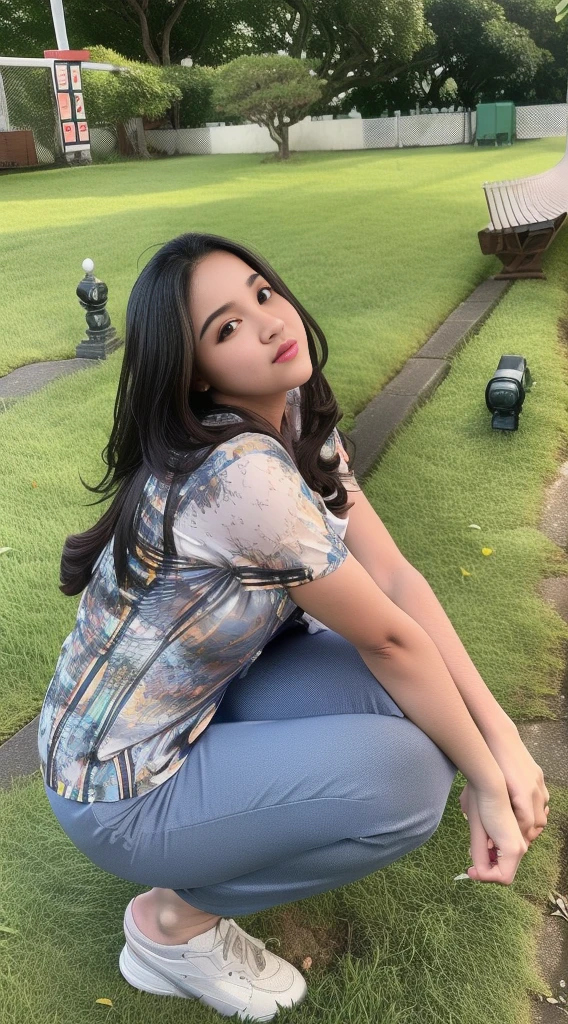 1girl, (uniform), standing, outdoors, curvy body, tall body, detailed face, detailed eyes, thick breasts, shiny skin, tight shirt, grey blue short skirt, looking at the audience, low angle shot, clear light,(8k, RAW photo, best quality, masterpiece: 1.2), (realistic, realistic: 1.37), ultra-high resolution