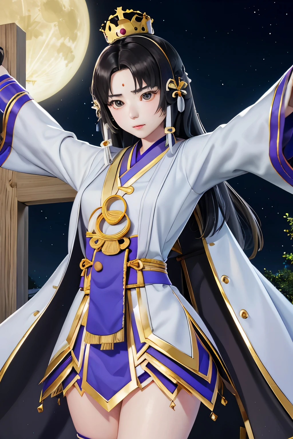 Kaguya、Kaguya、kaguya、Warriors Series、Unparalleled OROCHI、Black Hair、Straight Long、crown、Immortal、Resident of the fairy world、sakaki、sakakiの枝葉を持つ、full moon、Giant Cross、Crucified、Tied to the Cross、blush、（（（ＳＦＷ、sound、Highest quality、first-clasasterpiece、Normal body、8K、Detailed face、Ultra-precision、Normal hand、Normal finger、５Finger、Highest）））