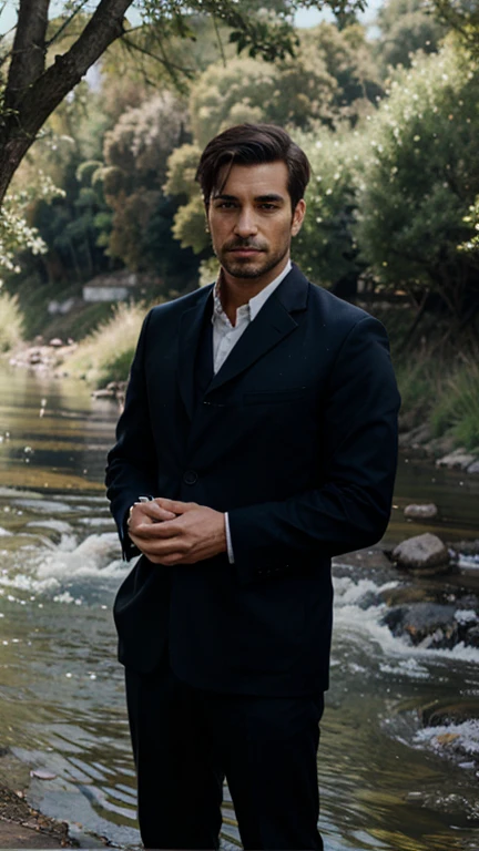 A painting of a man by the river.