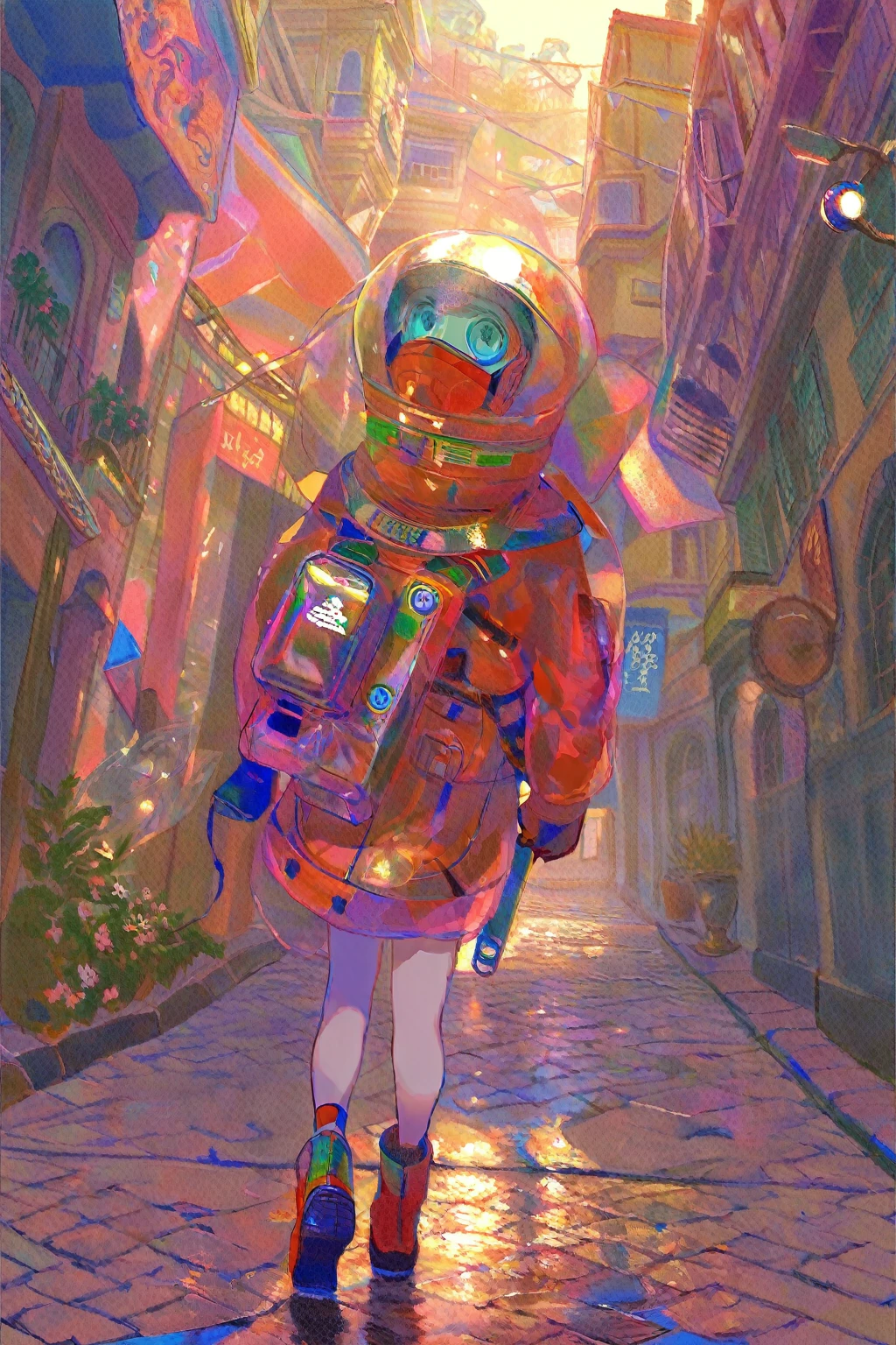 masterpiece,best quality,ultra detailed,by fuzichoco,(1girl:1.2),girl walking on street,facing viewer,female focus,
