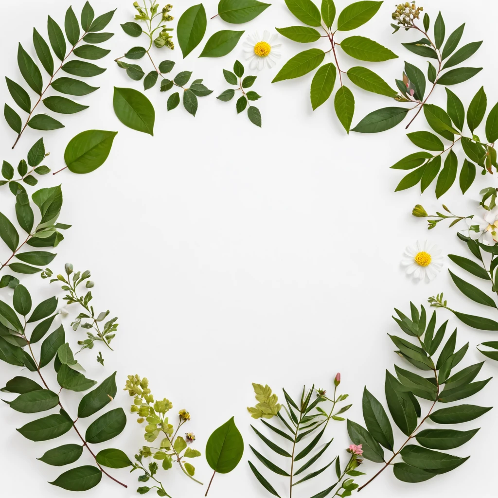 Assortment of leaves and flowers on white background