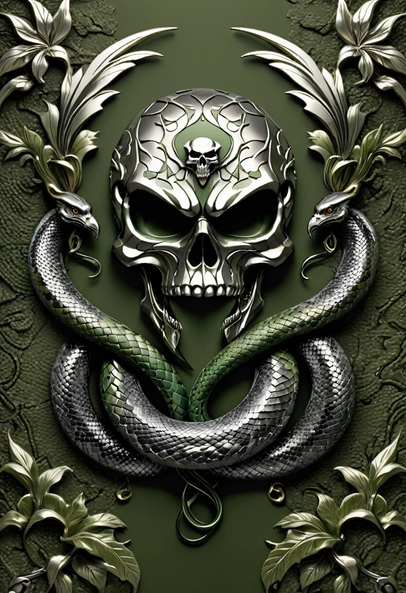 A military-inspired design with camouflage patterns with a different touch. It integrates rebellious motifs such as skulls, snakes and eagles. Use a color palette of army green, black and brown, with metallic silver accents for a bold and edgy look.