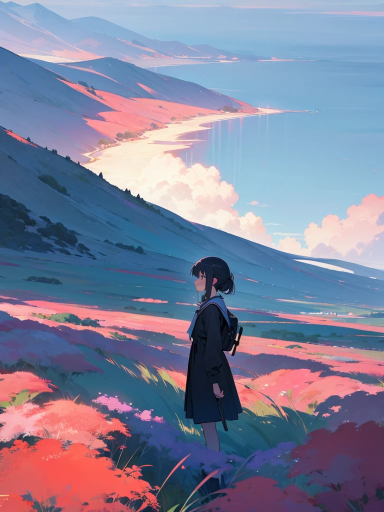 Anime girl with beautiful scenery