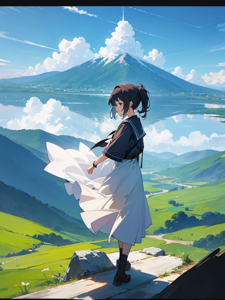 Anime girl with beautiful scenery 