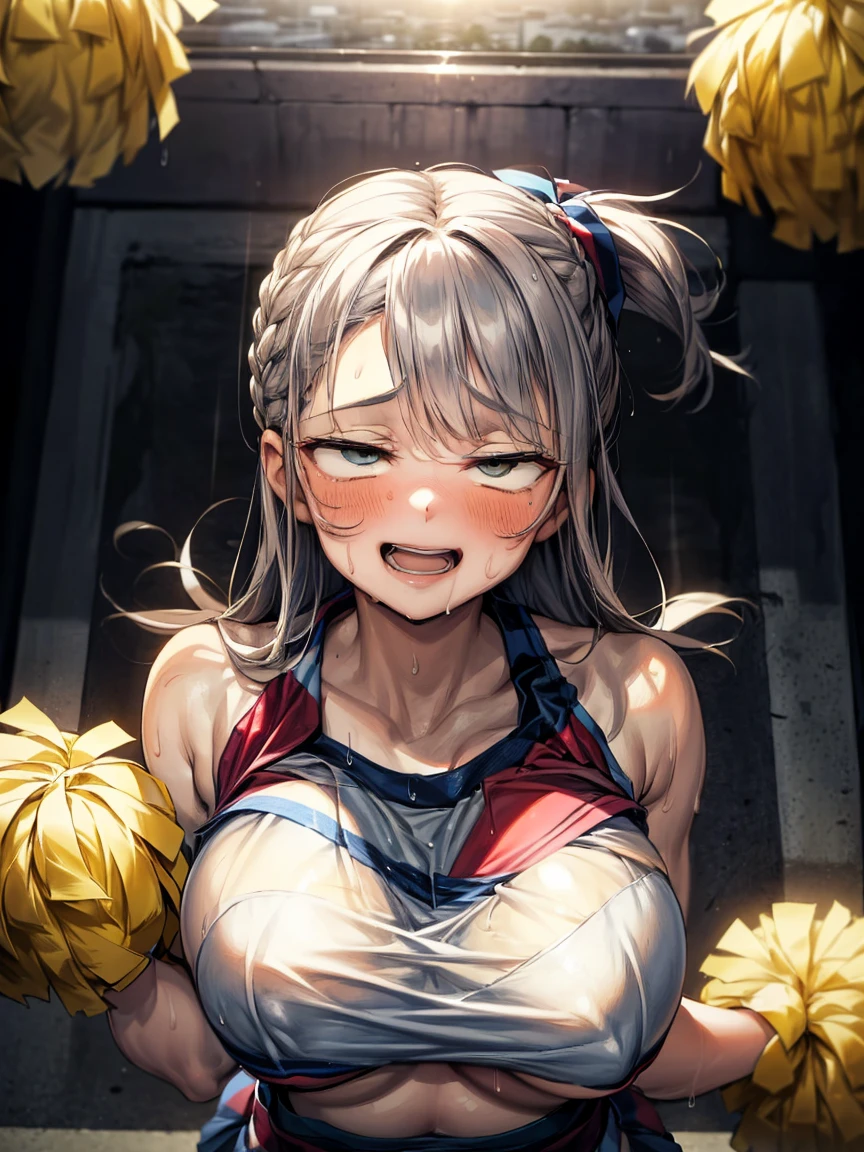 (Very tiny girl rides guy perfectly:1.5)、(Petite girl riding:1.3)、(Big Breasts:2)、(eyes half closed:1.9)、(Grin:1.1)、(The body shakes violently)、8K resolution、 ((Highest quality))、Anatomically correct、(Cheerleader:1.9)、((Hasselblad Photos))、[:(Detailed face:1.2):0.2]、(heavy rain:1.5)、(Sweaty:1.6)、(Top view:1.9)、(braid one's hair:1.5)、(Loss of strength from the body:1.3)、(呻吟)、(Jump:1.6)、(Surrounded by a lot of middle-aged men:1.6)、(Upper Body:1.9)、(Leaning forward:1.3)