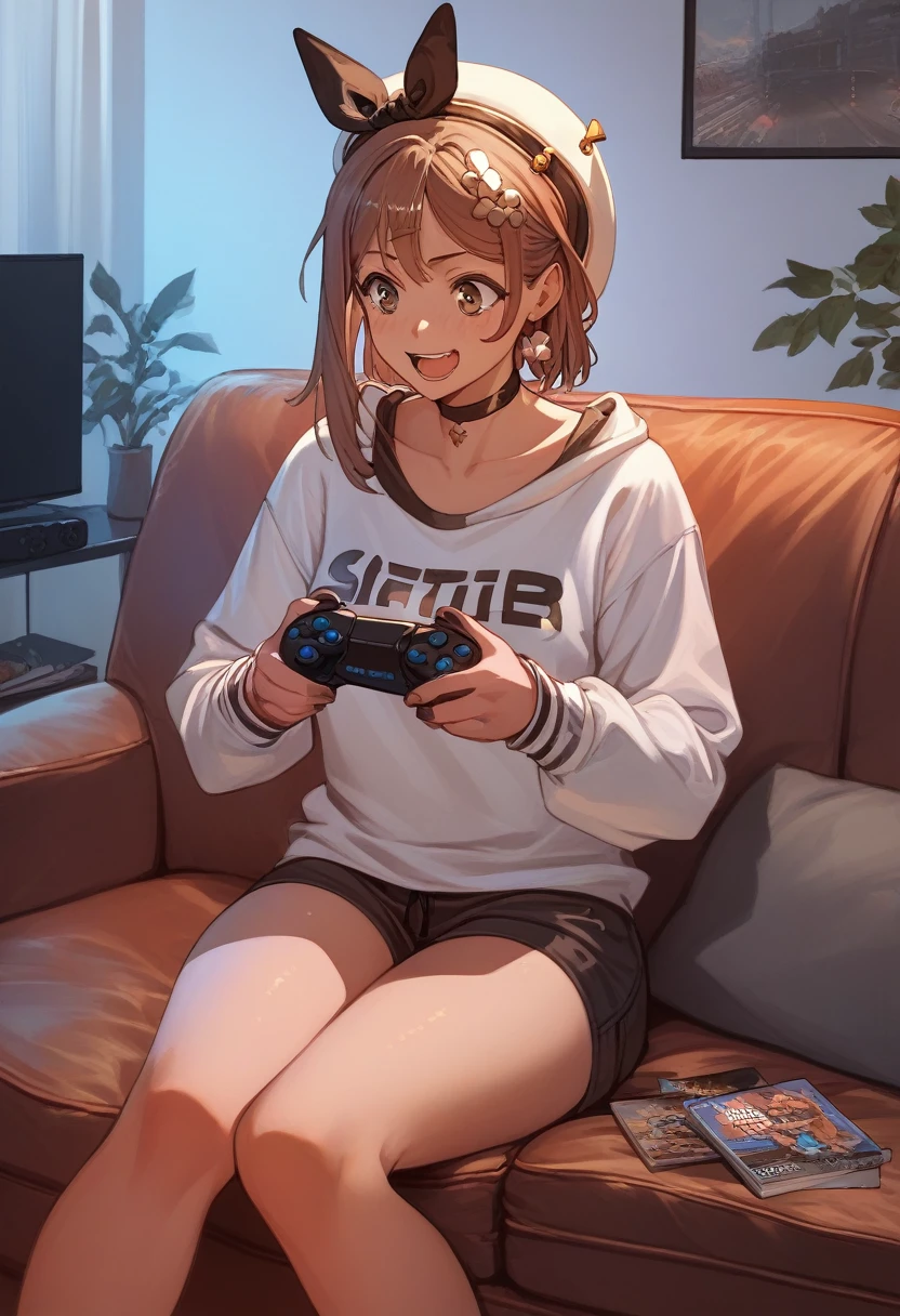 score_9, score_8_up, score_7_up, score_6_up, score_5_up, score_4_up
reisalin stout, choker, beret, streetwear, techwear, fashion,
playing games, playstation controller, excited, sitting, couch, living room