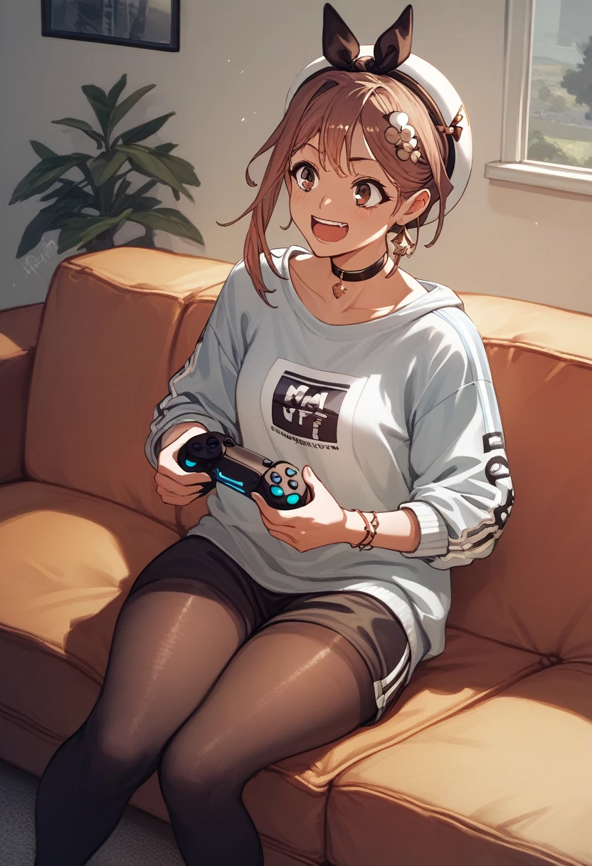 score_9, score_8_up, score_7_up, score_6_up, score_5_up, score_4_up
reisalin stout, choker, beret, streetwear, techwear, fashion,
playing games, playstation controller, excited, sitting, couch, living room