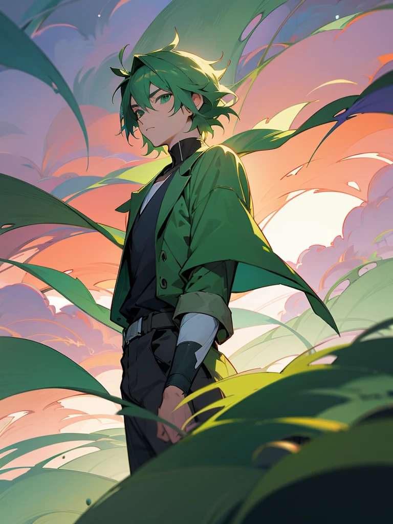 Anime man with beautiful green scenery