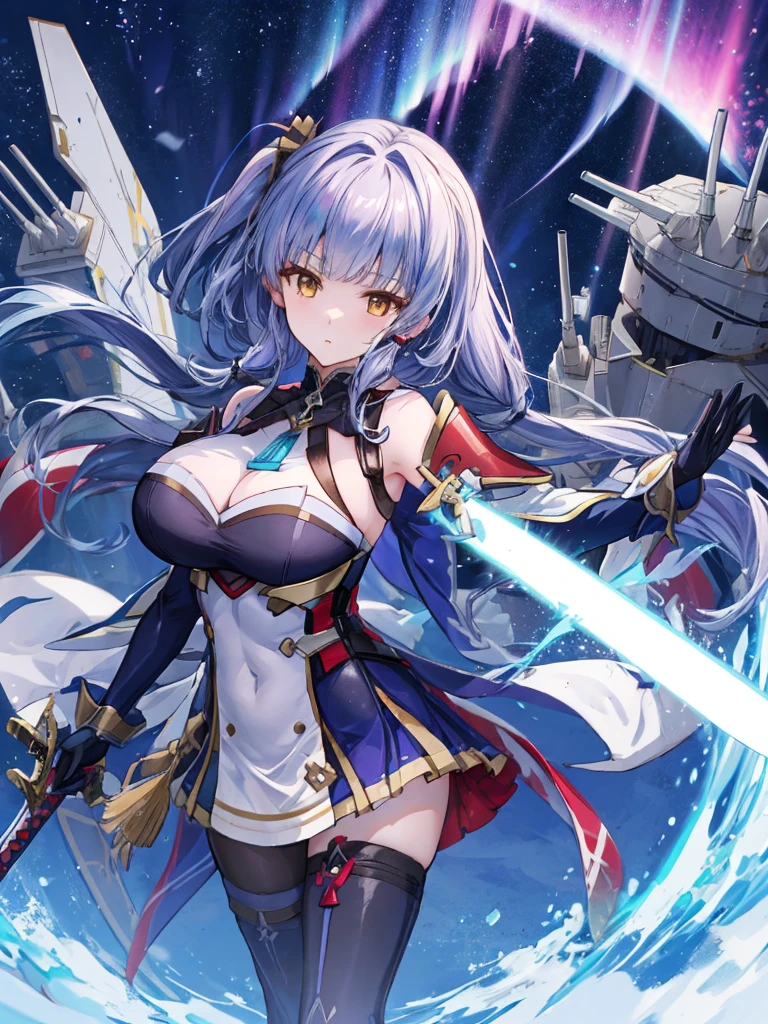 Anime character holding sword and armor in a dark room, Ayaka Genshin Impact, symphogear, Mechanized Valkyrie Girl, Ayaka Games Genshin Impact, Gear Aurora Borealis, Scenes of《Azur Lane》Video game, Katana Zero video game characters, 《Ghost Wind Special Attack Force》The Art of Pixels, Azur Lane style, Batroid Mode, Huge RPG