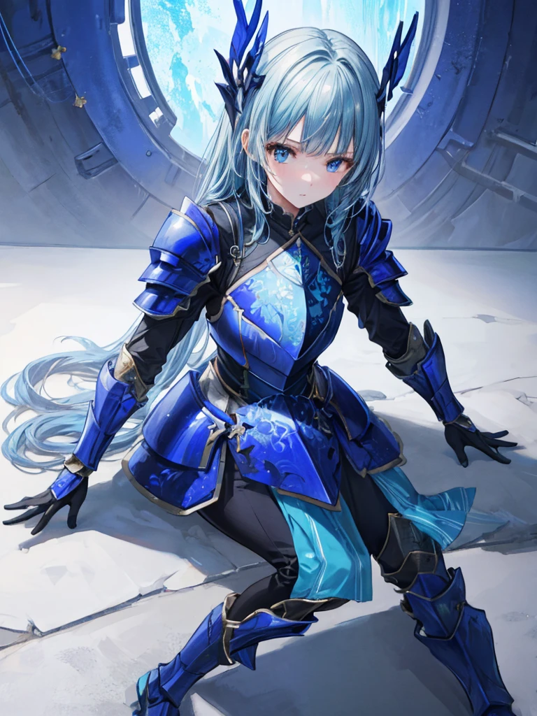 Mountain,Sitting,, Hex Armor,One girl,(Blue Armor:1.3),, Super detailed,Very delicate and beautiful,(Exquisite color blocks),masterpiece,Highest quality,Unreal Engine 5 Renders,Movie Light,Cinema Lenses,Movie special effects,Detailed explanation,High resolution,超High resolution,8K,CG wallpaper,