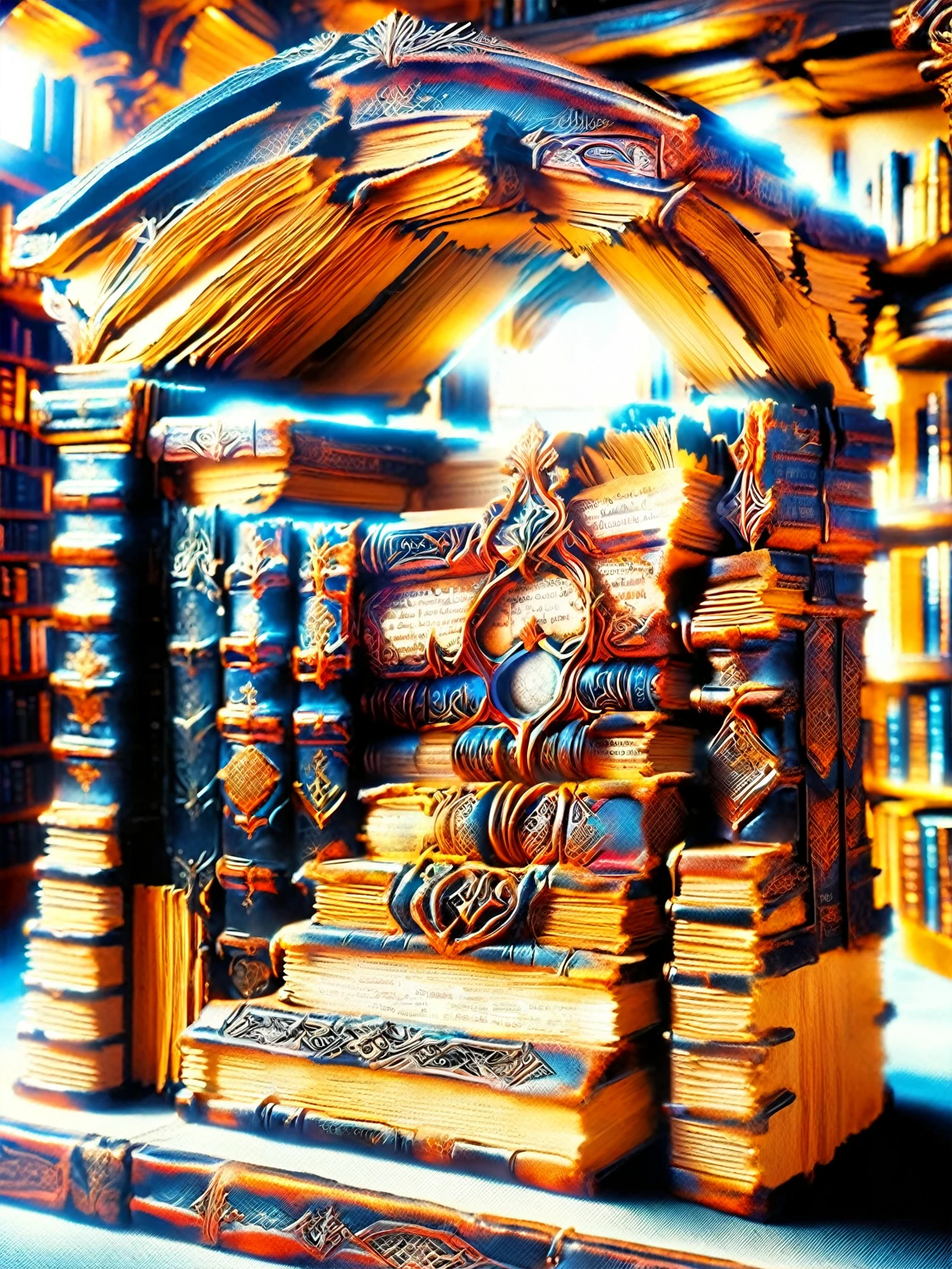 Don MB00ksXL, Portal to another world hidden among the dusty shelves of an ancient library, its magic pulsing between the leather bindings. Magic, Book, leather, Fantasy