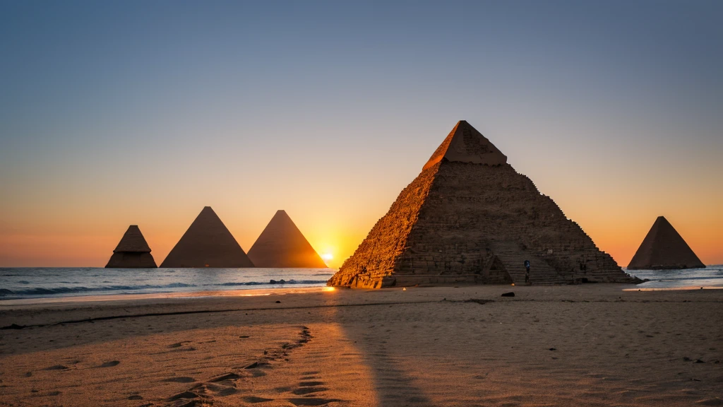 Stones pyramid on the seashore at sunset