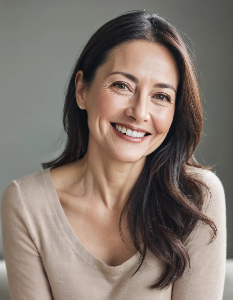 on smiling woman in her 40s