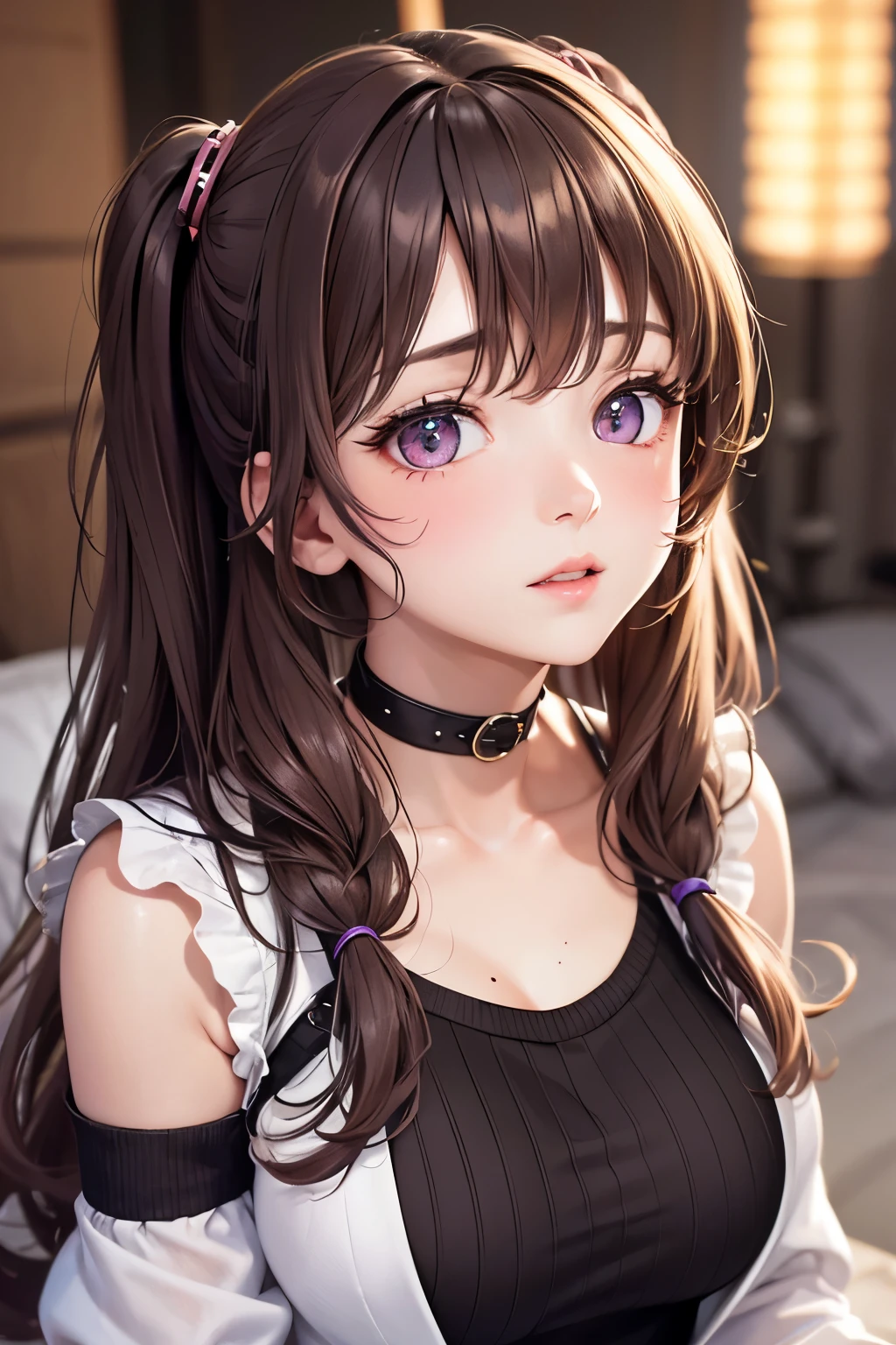 masterpiece, best quality, highly detailed, high resolution, expensive resolution, high resolution, 4k, 8k, uniform 8k wallpaper, highly detailed CG, masterpiece, 2d, 3d, beautiful details, depth, fine texture, best quality: 1.3, perfectly focused, sharp. skin, him, very cute anime girl, her name is Mei, short pigtails, idol, in the rain, expensive pink short pigtails, mole under eye, looking at the viewer, expensive, blush, mole, open lips, pink eyes, heart shaped choker, smiling face