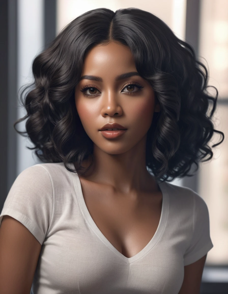 beautiful black woman with voluminous short curls, detailed facial features, dramatic lighting, cinematic, highly detailed, art by artgerm and greg rutkowski, realistic, photorealistic, 8k, best quality, masterpiece