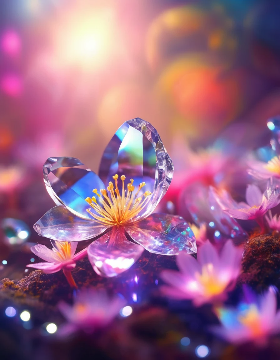 crystal spring blossom,
fantasy, galaxy, transparent, 
shimmering, sparkling, splendid, colorful, 
magical photography, dramatic lighting, photo realism, ultra-detailed, 4k, Depth of field, High-resolution