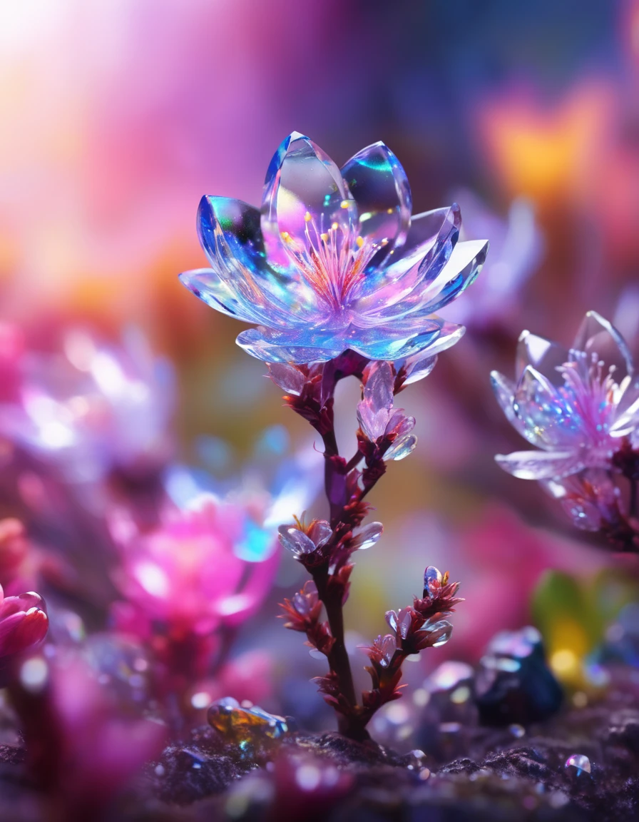 crystal spring blossom,
fantasy, galaxy, transparent, 
shimmering, sparkling, splendid, colorful, 
magical photography, dramatic lighting, photo realism, ultra-detailed, 4k, Depth of field, High-resolution