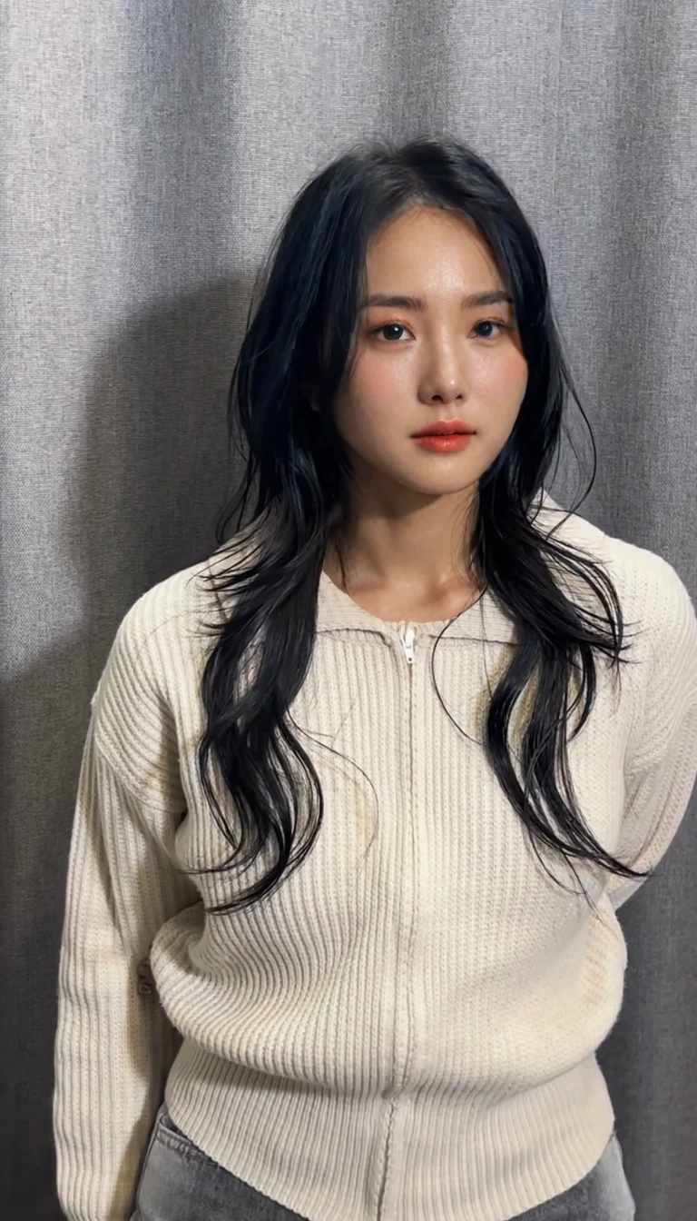 Best Quality, 8k, Masterpiece, (Portrait: 1.3), (photo realistic:1.4), (hyper realistic:1.4), Sharp Focus, looking at viewer, (smoother lighting:1.1), (increase cinematic lighting quality:0.9), realistic lighting, backlighting, light on face, ray trace, (brightening light:1.2), (Increase quality:1.4), sharp detail, (best quality real texture skin:1.4), finely detailed eyes, black_eyes, finely detailed face, 25 year old Korean woman