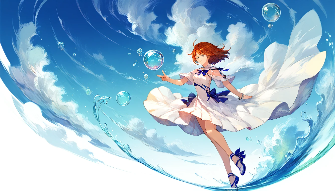 anime girl looking at bubbles floating in the air, concept art by Yuumei, pixiv contest winner, conceptual art, makoto shinkai cyril rolando, a beautiful artwork illustration, ( ( makoto shinkai ) ), in style of makoto shinkai, anime background art, bubbly scenery, style of makoto shinkai, anime beautiful peace scene
