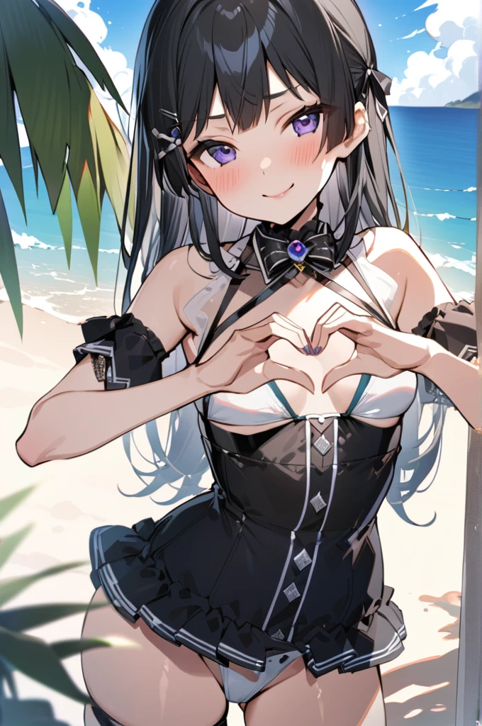 Masterpiece, best quality, nsfw ,1 girl,heart hands,beach,
White bikini, cute pose,smile,gothic
Official style, nijisanji,tsukino mito, 