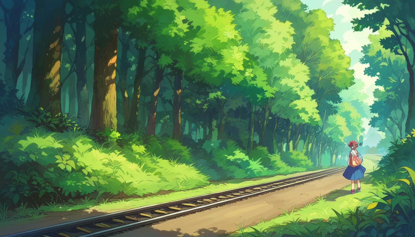 score_9, score_8_up, score_7_up, score_6_up, source anime,
a girl standing on a train track, tree, nature, forest, bush, grass, 1girl,
masterpiece, best quality, very aesthetic, absurdres,
