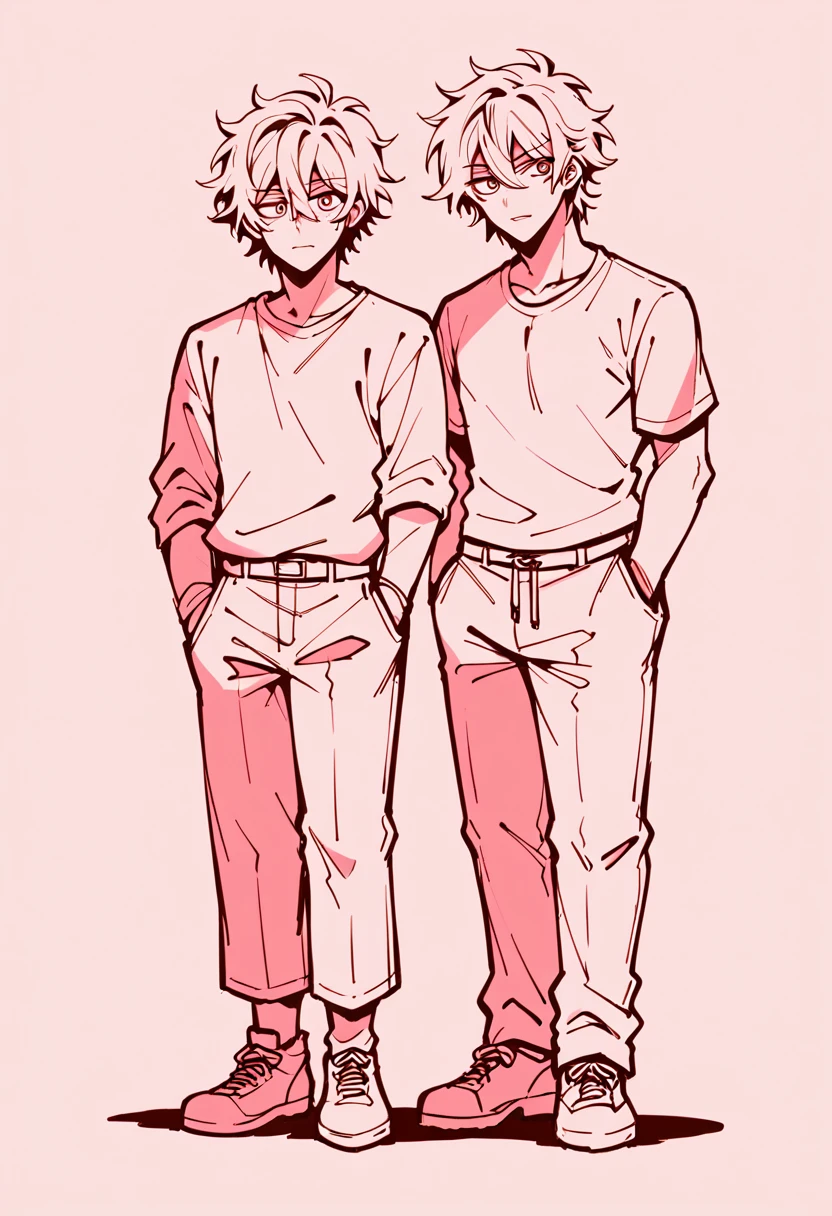 best quality , Black & White, line art, 2 men, , full body,-Half body, long, dark, messy hair., white skin,, Scary eyes,A couple of love scenes in manga are cute: two men are confessing their love to each other.