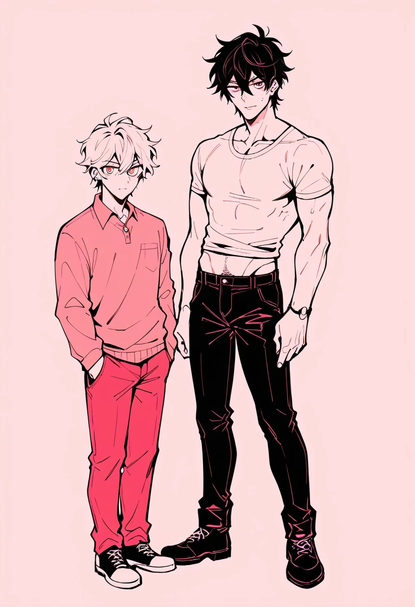 ((best qualityer)), ((work of art)), (detailded), 1 small black boy, 12 years old, standing, baldie, with small horns on the forehead, wearing no shirt, wearing all red pants with a string tied around the waist, bare feet, in the background image of fire