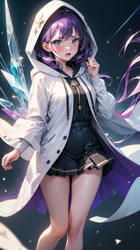 Best quality, Ultra detailed, best quality, insanely detailed, beautiful, masterpiece, 8k, 
break  
Lens Flare,night sky, Streaks of Light,refraction Glowing white lines ,Crossing Light,Shining Background, light particles
break 
angelic kingdom,
break 
1lady, purple hair, medium hair, white mage, (white hoodie:1.2), white witch robe, long witch robe, green eyes, squinched eyes, cold eyes, ultra detailed eyes, pendant ,full body, portlait, (stare at viewer with stern eyes:1.5),(bitting own lip:1.1),(angry:1.2),nose blush,(shamefull:1.2), surprised,  half-closed eyes, jitome,(embarrassed,blush:1.3), ,nsfw,(ecstasy:1.3) ,(slut:1.2),(vulgarity:1.3),(fucked silly:1.1),(steam:1.1),(wet:0.8),(trembling:0.8),(tears:0.7) ,(drooling:0.6),(sweat:0.8), open mouth,(feeling weak:1.5)