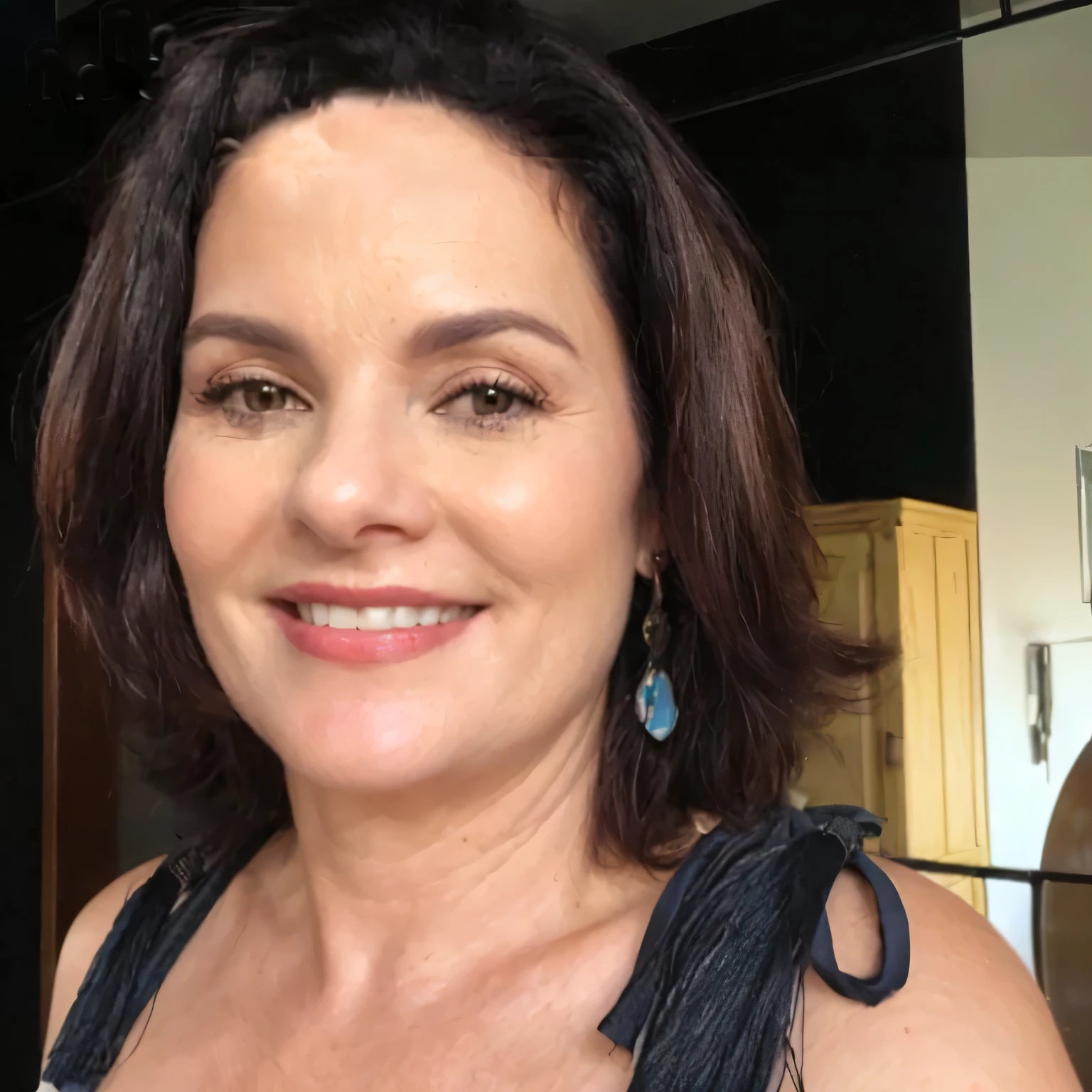 smiling woman with dark hair and earrings in a kitchen, profile image, 4 5 them, sandra chevier, headshot profile imageture, 5 5 them, taken at the beginning of 2020, 4 0 years, dawn Mcteigue, powder Nándor Katona, niele toroni, profile image, Geri Keary, profile imageture