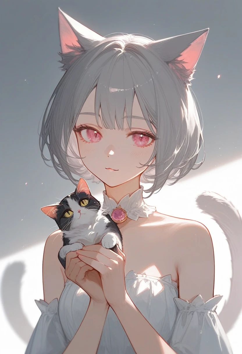 (score_9,score_8_consolation,score_7_consolation),1 woman,cat girl,gray hair,pink eyes,cat ears,cat tail,,beautiful_face,My hand turned into a cat&#39;foot, exposed chest, Exposed nipples, exposed pussy, Love juice coming out of pussy., Love juice pooled on the floor, snood, Traces of sexual slavery engraved on the womb, heart eyes, dehisce, deep blush, tear, Empty expression without focus, Transparent swimwear