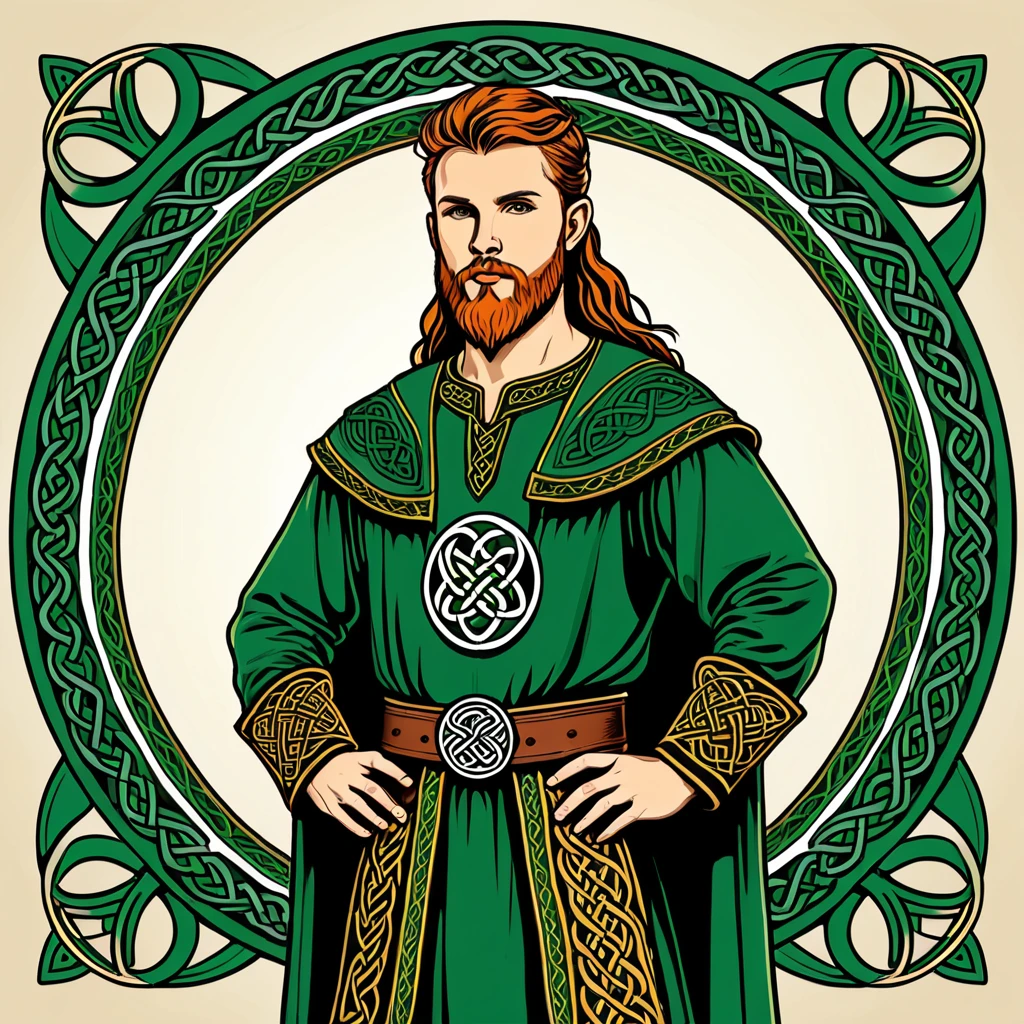 man in celtic folk outfit, vector graphics, strong contours