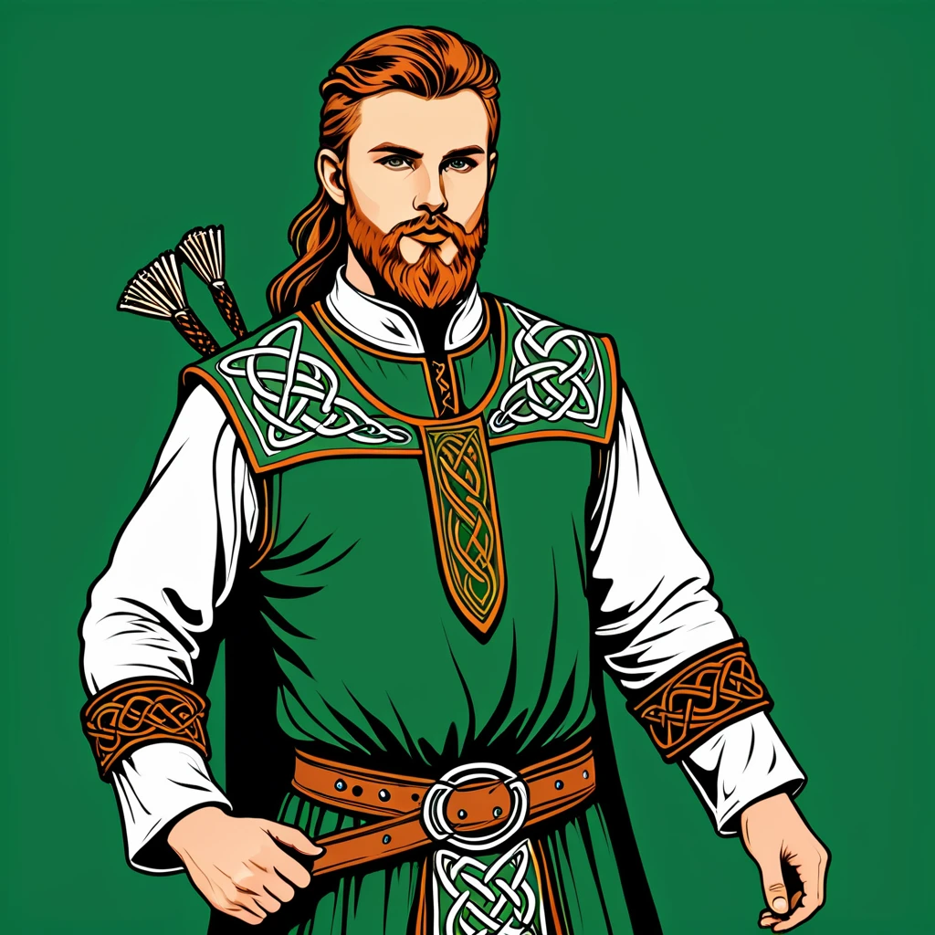 man in celtic folk outfit, vector graphics, strong contours