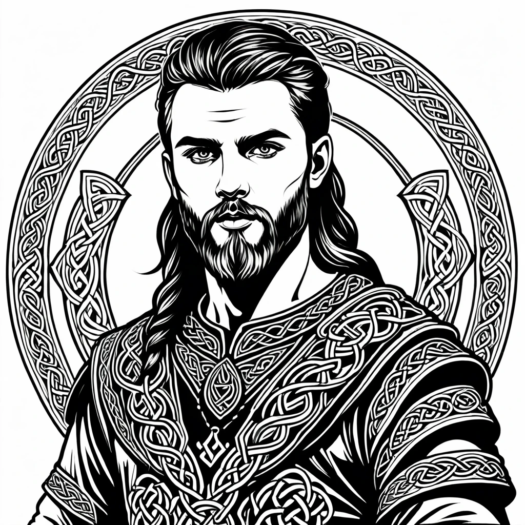 man in celtic folk outfit, vector graphics, strong contours