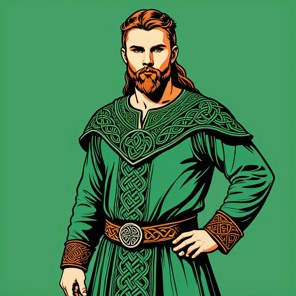man in celtic folk outfit, vector graphics, strong contours