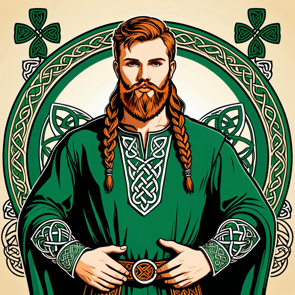 man in celtic folk outfit, vector graphics, strong contours
