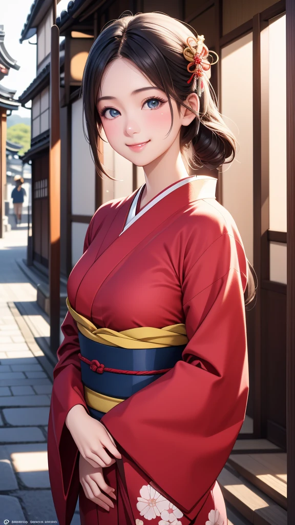 Professional Lighting,(Realistic:1.4), (Top image quality:1.0), (超High resolution:1.0), 8K, Raw photography, (masterpiece:0.2), (Dealing with the Children_v1:0.5)、(最高quality Detail:1.2)、Realistic、8K Ultra HD、High resolution、(1 Girl:1.2)、超detailedな、High quality textures、複雑なdetailed、detailed、Very detailed CG、High quality shadows、detailed 美しく繊細な顔、Beautiful details and a delicate eye、(Symmetrical eyes:1.2),Written boundary depth、Ray Tracing,1 Girl, Japanese Girls, (Natural smile:1.4),cute, thin, Portrait of a beautiful Japanese woman in a kimono, Standing elegantly on a street corner in Kyoto. Kimono with vibrant traditional patterns, Hair decorated with elegant and delicate hairpins, Gentle expression. (With the old streets of Kyoto in the background:1.4)、The soft light of a spring afternoon、Adding tranquility to the scene. Rendered in a Realistic style with great attention to detail, High resolutionの画像.Sky Porn, Magic Hour, (Realistic:1.3), finely, quality, (Tabletop:1.2), (Realistic:1.2), (最高quality), (複雑なdetailed), dramatic, Ray Tracing, photograph, +roller
