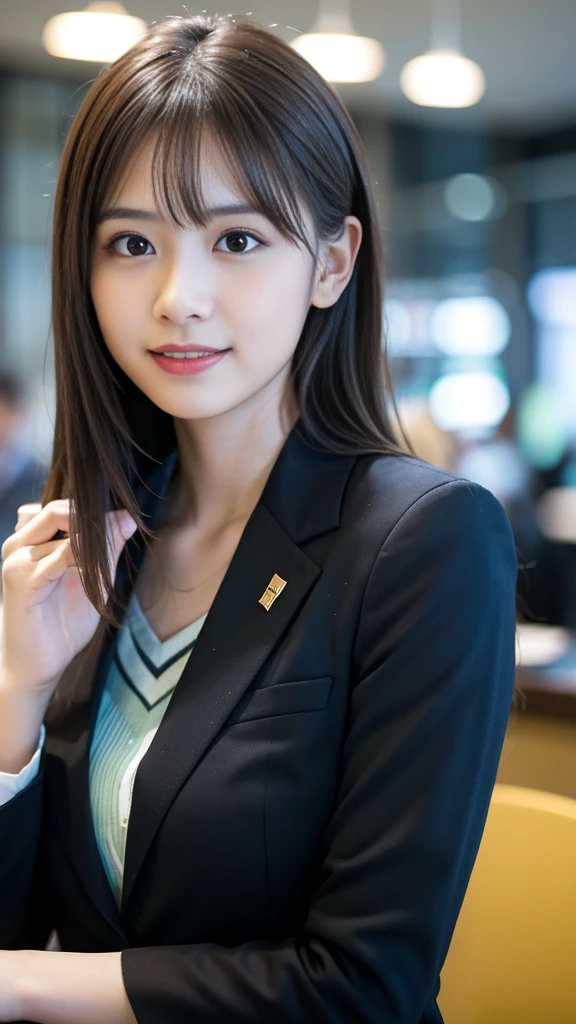 (8K, RAW Photos, Highest quality, masterpiece:1.3), (Realistic, photo-Realistic:1.4), (Highly detailed 8K wallpaper), Sharp focus, Written boundary depth,clavicle,officeレディー,blazer,
Japanese Idols,very cute,(Baby Face),sweater, Look at us and laugh, Upper Body, Highly detailed face and eyes,((Shiny skin:1.2)), Cinema Lighting, Soft Light, Blur the background, Bokeh,(office, Modern, stylish, Glass Wall,