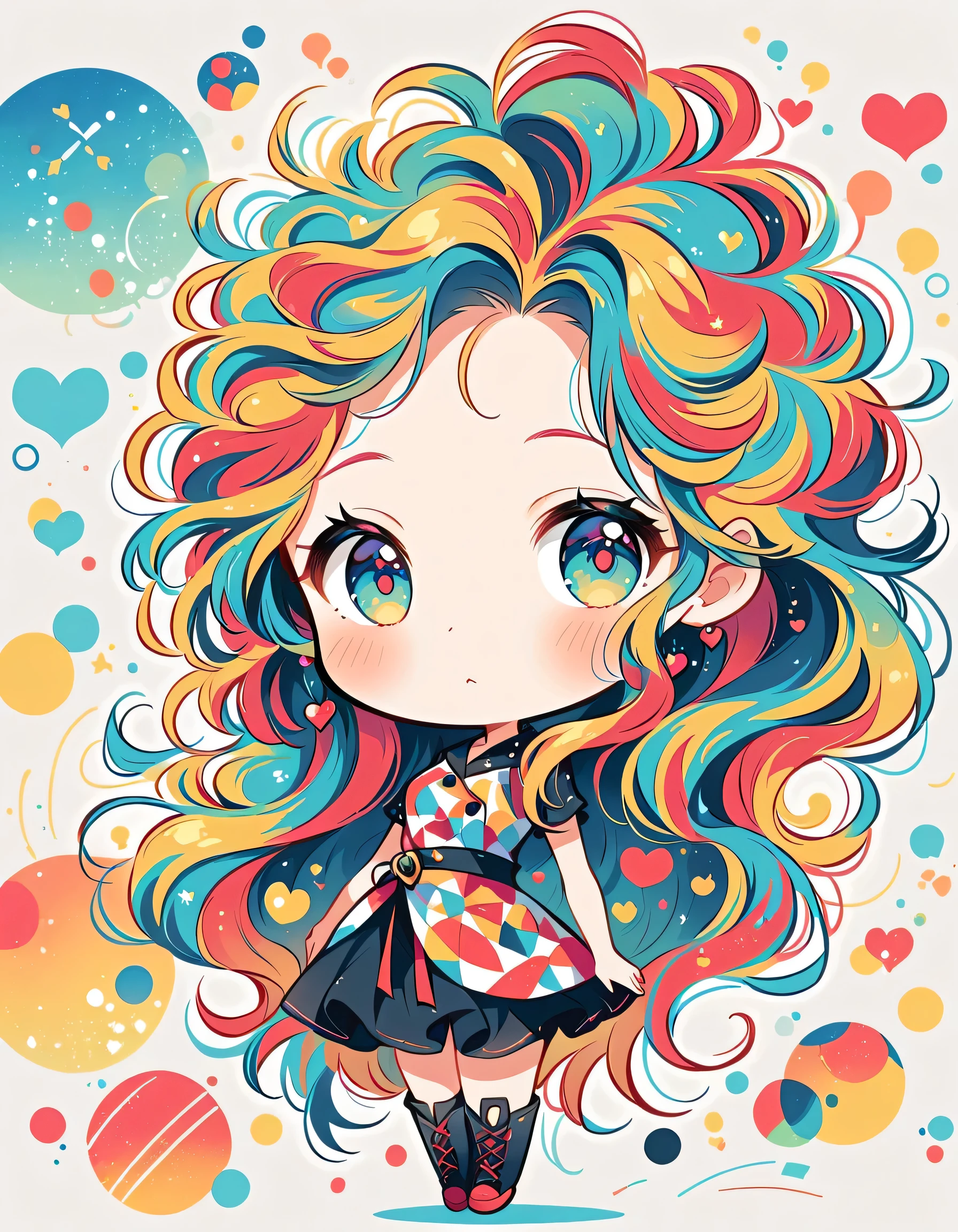 Black Star Red and White style, Simple Line Initialism,Abstract art,Urban Background, colorful hearts ,(((The most beautiful girl of all time))), (((chibi))),