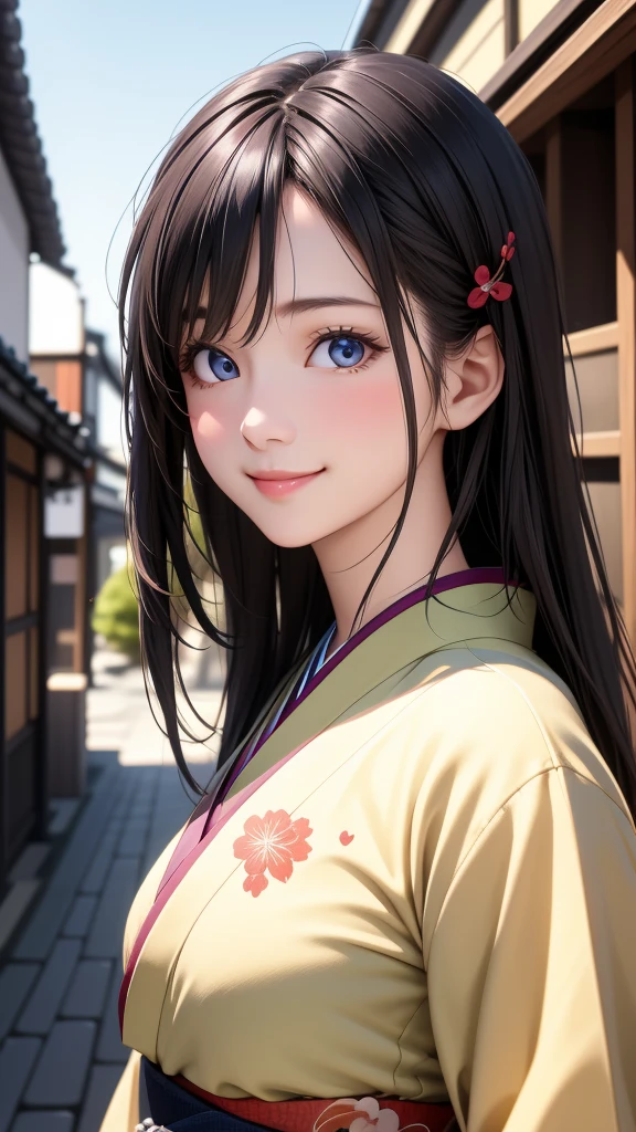 Professional Lighting,(Realistic:1.4), (Top image quality:1.0), (超High resolution:1.0), 8K, Raw photography, (masterpiece:0.2), (Dealing with the Children_v1:0.5)、(最高quality Detail:1.2)、Realistic、8K Ultra HD、High resolution、(1 Girl:1.2)、超detailedな、High quality textures、複雑なdetailed、detailed、Very detailed CG、High quality shadows、detailed 美しく繊細な顔、Beautiful details and a delicate eye、(Symmetrical eyes:1.2),Written boundary depth、Ray Tracing,1 Girl, Japanese Girls, (Natural smile:1.4),cute, thin, Portrait of a beautiful Japanese woman in a kimono, Standing elegantly on a street corner in Kyoto. Kimono with vibrant traditional patterns, Hair decorated with elegant and delicate hairpins, Gentle expression. (With the old streets of Kyoto in the background:1.4)、The soft light of a spring afternoon、Adding tranquility to the scene. Rendered in a Realistic style with great attention to detail, High resolutionの画像.Sky Porn, Magic Hour, (Realistic:1.3), finely, quality, (Tabletop:1.2), (Realistic:1.2), (最高quality), (複雑なdetailed), dramatic, Ray Tracing, photograph, +roller