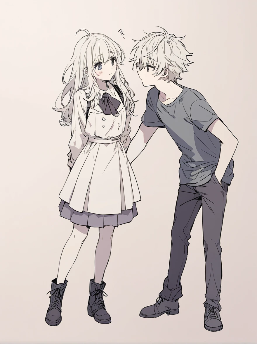 best quality , Black & White, line art, 2 men, 16 years old, full body,-Half body, long, dark, messy hair., white skin,, Scary eyes,A couple of love scenes in manga are cute: two men are confessing their love to each other., The first scene is looking at each other.,Scene two,Flirt with each other,Scene of three people fighting each other,