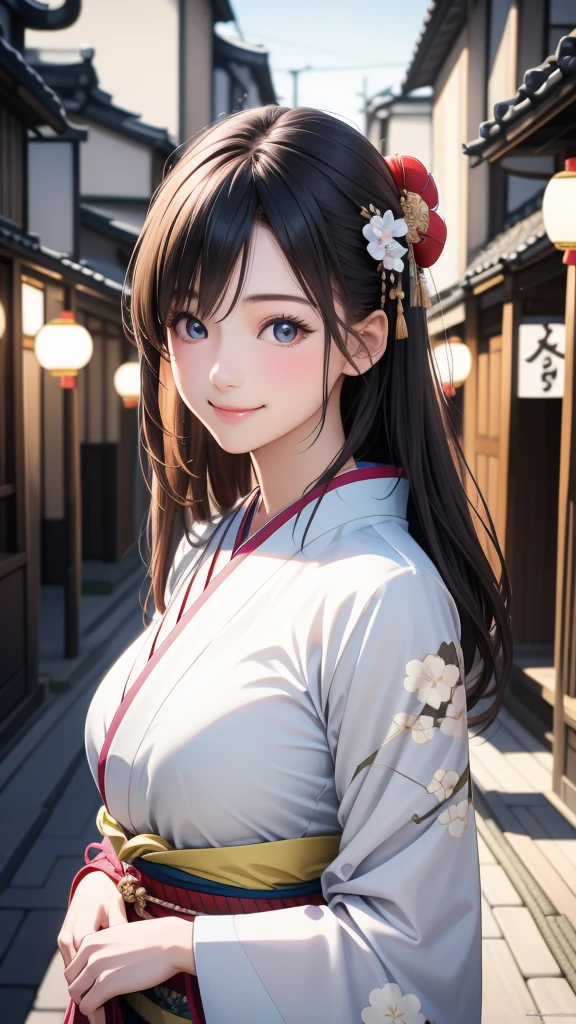 Professional Lighting,(Realistic:1.4), (Top image quality:1.0), (超High resolution:1.0), 8K, Raw photography, (masterpiece:0.2), (Dealing with the Children_v1:0.5)、(最高quality Detail:1.2)、Realistic、8K Ultra HD、High resolution、(1 Girl:1.2)、超detailedな、High quality textures、複雑なdetailed、detailed、Very detailed CG、High quality shadows、detailed 美しく繊細な顔、Beautiful details and a delicate eye、(Symmetrical eyes:1.2),Written boundary depth、Ray Tracing,1 Girl, Japanese Girls, (Natural smile:1.4),cute, thin, Portrait of a beautiful Japanese woman in a kimono, Standing elegantly on a street corner in Kyoto. Kimono with vibrant traditional patterns, Hair decorated with elegant and delicate hairpins, Gentle expression. (With the old streets of Kyoto in the background:1.4)、The soft light of a spring afternoon、Adding tranquility to the scene. Rendered in a Realistic style with great attention to detail, High resolutionの画像.Sky Porn, Magic Hour, (Realistic:1.3), finely, quality, (Tabletop:1.2), (Realistic:1.2), (最高quality), (複雑なdetailed), dramatic, Ray Tracing, photograph, +roller