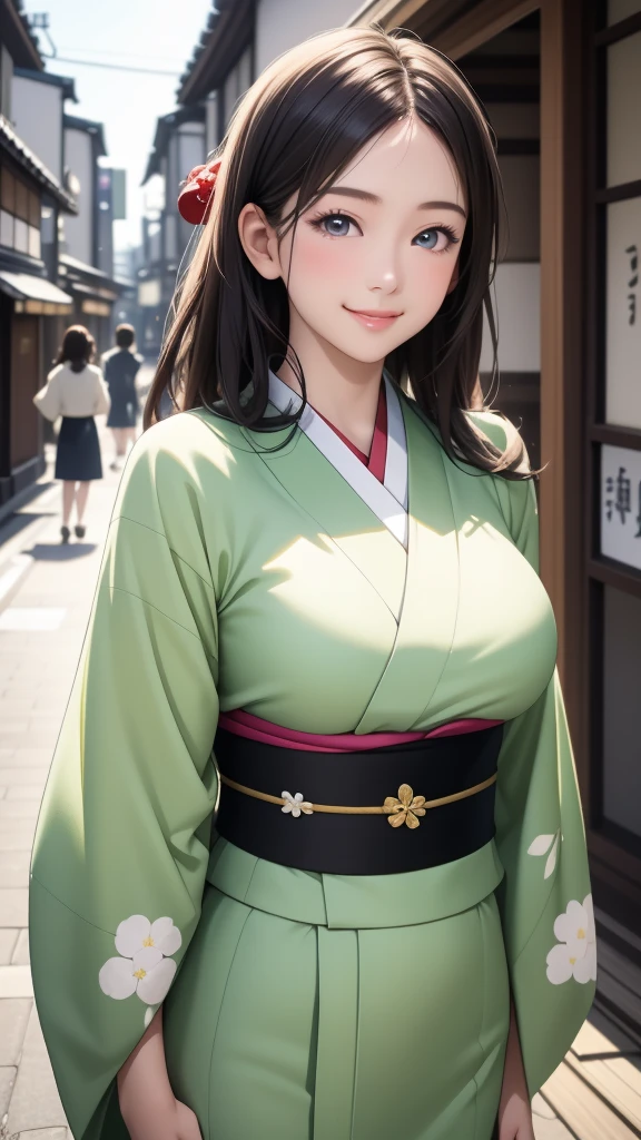 Professional Lighting,(Realistic:1.4), (Top image quality:1.0), (超High resolution:1.0), 8K, Raw photography, (masterpiece:0.2), (Dealing with the Children_v1:0.5)、(最高quality Detail:1.2)、Realistic、8K Ultra HD、High resolution、(1 Girl:1.2)、超detailedな、High quality textures、複雑なdetailed、detailed、Very detailed CG、High quality shadows、detailed 美しく繊細な顔、Beautiful details and a delicate eye、(Symmetrical eyes:1.2),Written boundary depth、Ray Tracing,1 Girl, Japanese Girls, (Natural smile:1.4),cute, thin, Portrait of a beautiful Japanese woman in a kimono, Standing elegantly on a street corner in Kyoto. Kimono with vibrant traditional patterns, Hair decorated with elegant and delicate hairpins, Gentle expression. (With the old streets of Kyoto in the background:1.4)、The soft light of a spring afternoon、Adding tranquility to the scene. Rendered in a Realistic style with great attention to detail, High resolutionの画像.Sky Porn, Magic Hour, (Realistic:1.3), finely, quality, (Tabletop:1.2), (Realistic:1.2), (最高quality), (複雑なdetailed), dramatic, Ray Tracing, photograph, +roller