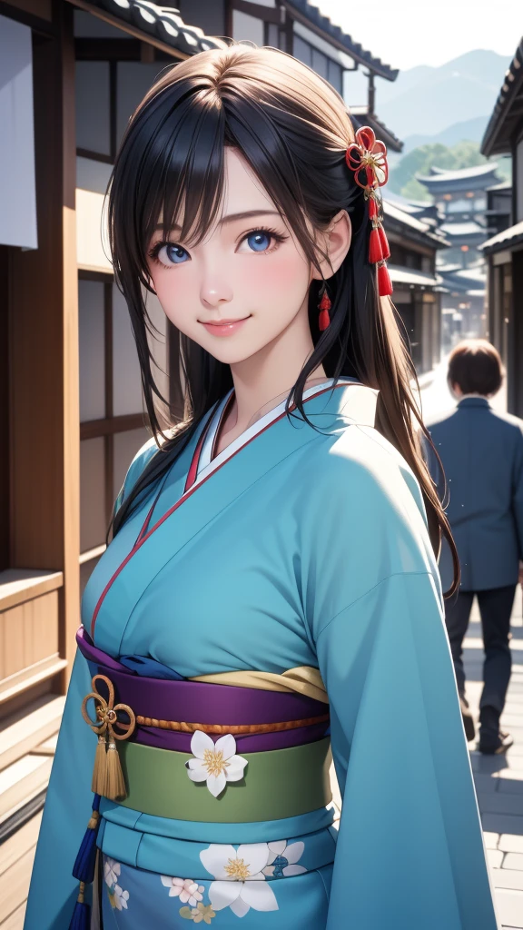 Professional Lighting,(Realistic:1.4), (Top image quality:1.0), (超High resolution:1.0), 8K, Raw photography, (masterpiece:0.2), (Dealing with the Children_v1:0.5)、(最高quality Detail:1.2)、Realistic、8K Ultra HD、High resolution、(1 Girl:1.2)、超detailedな、High quality textures、複雑なdetailed、detailed、Very detailed CG、High quality shadows、detailed 美しく繊細な顔、Beautiful details and a delicate eye、(Symmetrical eyes:1.2),Written boundary depth、Ray Tracing,1 Girl, Japanese Girls, (Natural smile:1.4),cute, thin, Portrait of a beautiful Japanese woman in a kimono, Standing elegantly on a street corner in Kyoto. Kimono with vibrant traditional patterns, Hair decorated with elegant and delicate hairpins, Gentle expression. (With the old streets of Kyoto in the background:1.4)、The soft light of a spring afternoon、Adding tranquility to the scene. Rendered in a Realistic style with great attention to detail, High resolutionの画像.Sky Porn, Magic Hour, (Realistic:1.3), finely, quality, (Tabletop:1.2), (Realistic:1.2), (最高quality), (複雑なdetailed), dramatic, Ray Tracing, photograph, +roller