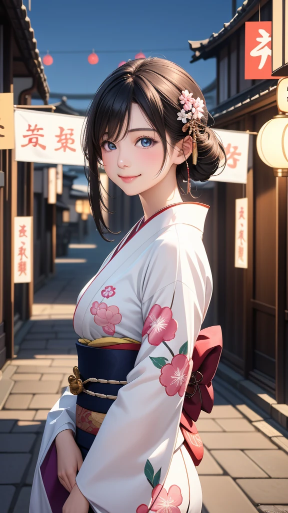 Professional Lighting,(Realistic:1.4), (Top image quality:1.0), (超High resolution:1.0), 8K, Raw photography, (masterpiece:0.2), (Dealing with the Children_v1:0.5)、(最高quality Detail:1.2)、Realistic、8K Ultra HD、High resolution、(1 Girl:1.2)、超detailedな、High quality textures、複雑なdetailed、detailed、Very detailed CG、High quality shadows、detailed 美しく繊細な顔、Beautiful details and a delicate eye、(Symmetrical eyes:1.2),Written boundary depth、Ray Tracing,1 Girl, Japanese Girls, (Natural smile:1.4),cute, thin, Portrait of a beautiful Japanese woman in a kimono, Standing elegantly on a street corner in Kyoto. Kimono with vibrant traditional patterns, Hair decorated with elegant and delicate hairpins, Gentle expression. (With the old streets of Kyoto in the background:1.4)、The soft light of a spring afternoon、Adding tranquility to the scene. Rendered in a Realistic style with great attention to detail, High resolutionの画像.Sky Porn, Magic Hour, (Realistic:1.3), finely, quality, (Tabletop:1.2), (Realistic:1.2), (最高quality), (複雑なdetailed), dramatic, Ray Tracing, photograph, +roller