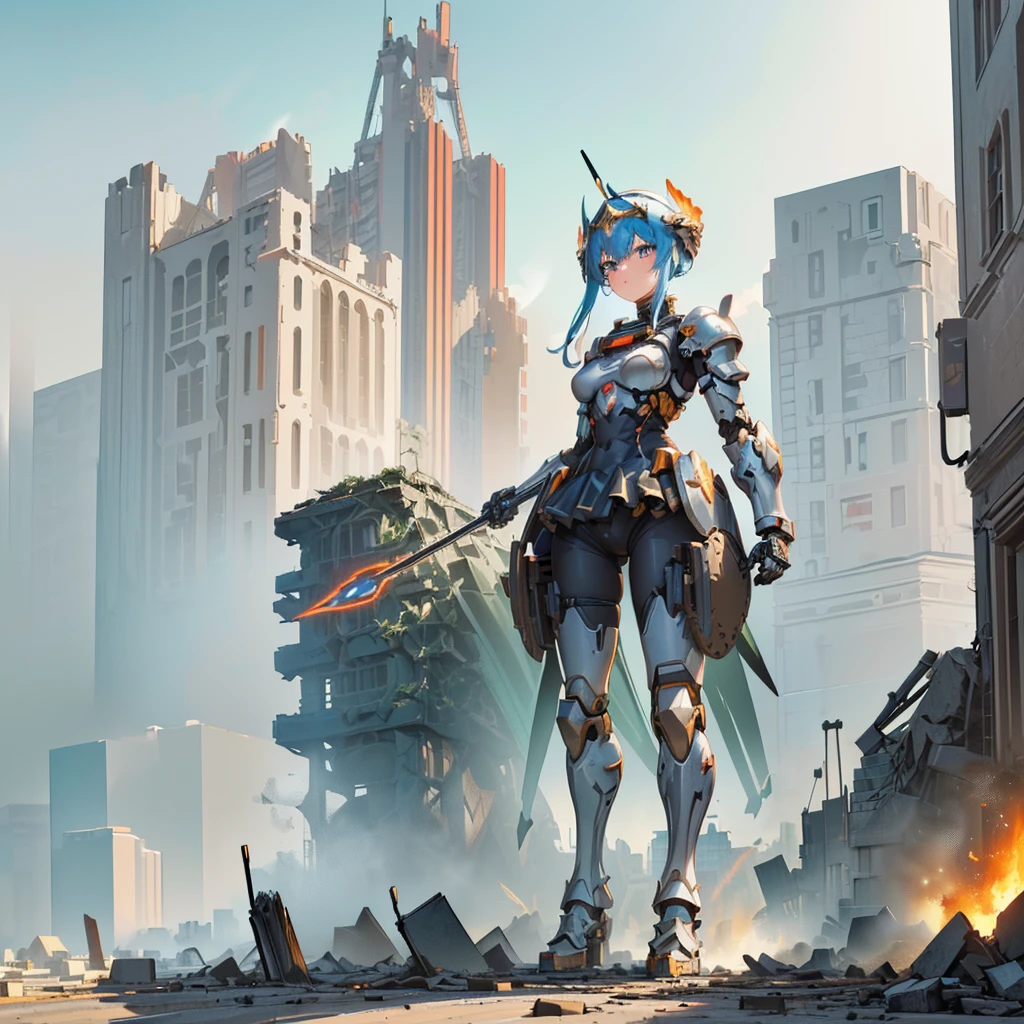 ((giantess)) ((Girl&#39;s upper body))
((Robot Girl)) ((Mechanical Armor)) ((Metal Armor))

((Run through the valley of buildings))((Injection))

((Heavy Armament)) ((Heavy Weapon)) ((Bazouga)) ((Rifle)) ((Long Spear)) ((Great Shield)) ((Helmet)) ((Mechanized Wing))

((beautiful eyes)) ((gentle expression)) ((anime style eyes))

((New York Manhattan)) ((major city)) ((skyscraper district))
(((Female titan taller than a building)))) ((Destroyed city))
(GTScramped, giantess: 1.2), Outdoors, Full Body, (Height Difference, Standing Close to Crowd: 1.2)
Black smoke fire, fire, Flame ((crowd runs away)))
Ruins, piles of rubble, battlefields, ground zero, burnt fields
collapsed buildings, broken cars
big city
unreal engine,((concentrated line)) ((wide-angle lens)) ((sunlight))

((masterpiece)) ((beautiful girl)) ((precise picture))
((Unreal Engine))

((anime style))
(reference no,Manga character
Destroyed skyscrapers, destroyed cars, crowd Unreal Engine,