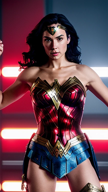 Wonder Woman, armure rouge et bleue, la photographie, Éclairage doux, détails doux, octane, tendance de la station artistique, détails ultra élevés, ultra réaliste, cinématique,16k
