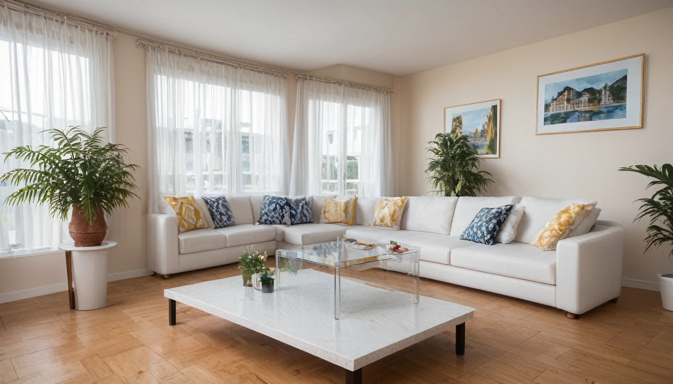 Describe a luxurious and modern living room design in 16K resolution. The setting is a high-end condominium in London at sunset. The walls are a deep yellow color, and the floor is white. The room features a record player on a table, with a glass of wine placed beside it. Additionally, there are white cushions, a deep white sofa, and white curtains. The room also includes a potted plant and a pendant light. Please provide a highly detailed and accurate description of this luxurious living room." I made the following changes to improve the prompt: 1. Made the prompt more specific and clear about the setting and context. 2. Specified the desired output resolution (16K) to ensure the generated description meets the required level of detail. 3. Provided more context about the room's design and features to help the model generate a more accurate and detailed description. 4. Used more descriptive language to help the model better understand what is being asked for, such as "luxurious", "modern", "deep yellow", and "high-end".