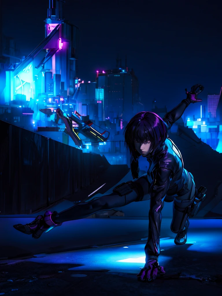 Bright night city background、neon、Spotlight on the character from the front、Absurd, Highest quality, One girl, alone, View your viewers, Eye focus, motoko_Kusanagi, Black jacket