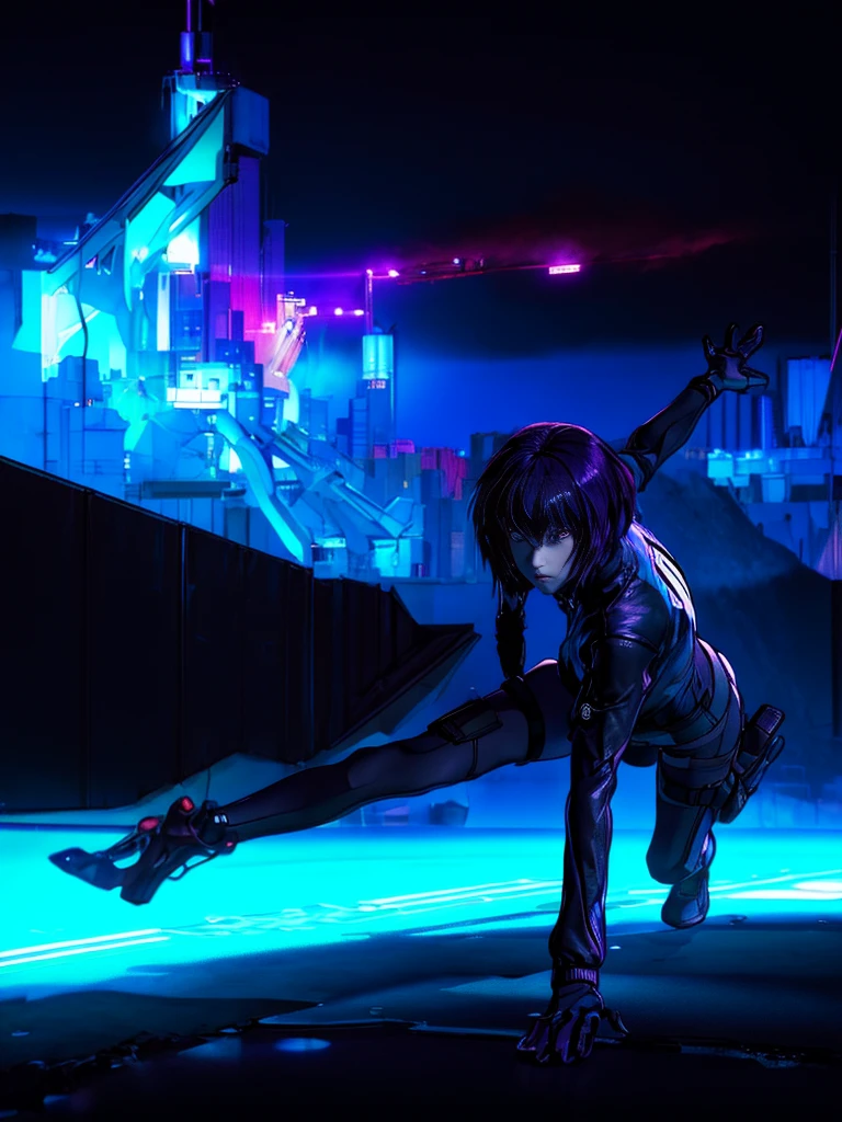 Bright night city background、neon、Absurd, Highest quality, One girl, alone, View your viewers, Eye focus, motoko_Kusanagi, Black jacket