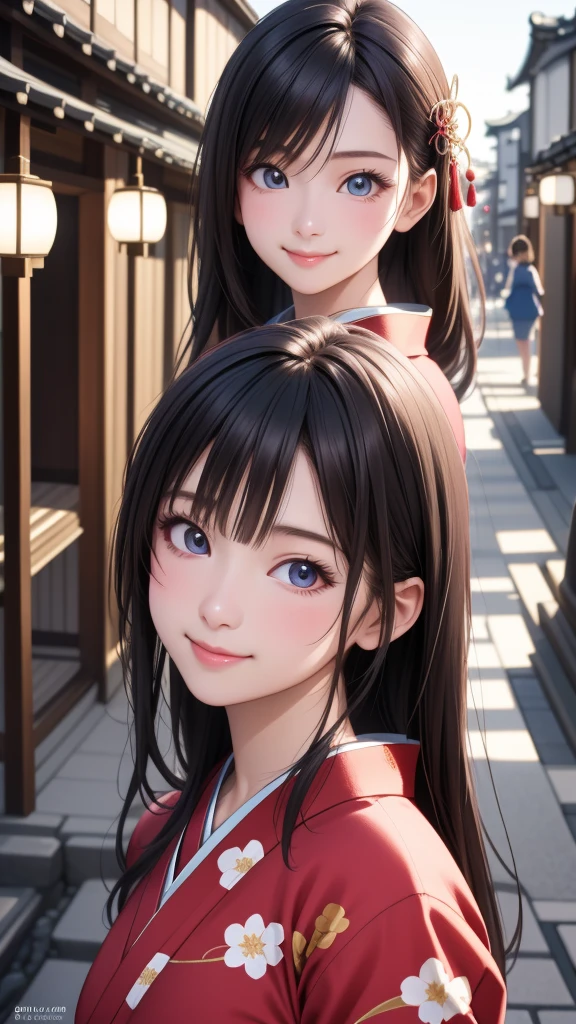Professional Lighting,(Realistic:1.4), (Top image quality:1.0), (超High resolution:1.0), 8K, Raw photography, (masterpiece:0.2), (Dealing with the Children_v1:0.5)、(最高quality Detail:1.2)、Realistic、8K Ultra HD、High resolution、(1 Girl:1.2)、超detailedな、High quality textures、複雑なdetailed、detailed、Very detailed CG、High quality shadows、detailed 美しく繊細な顔、Beautiful details and a delicate eye、(Symmetrical eyes:1.2),Written boundary depth、Ray Tracing,1 Girl, Japanese Girls, (Natural smile:1.4),cute, thin, Portrait of a beautiful Japanese woman in a kimono, Standing elegantly on a street corner in Kyoto. Kimono with vibrant traditional patterns, Hair decorated with elegant and delicate hairpins, Gentle expression. (With the old streets of Kyoto in the background:1.4)、The soft light of a spring afternoon、Adding tranquility to the scene. Rendered in a Realistic style with great attention to detail, High resolutionの画像.Sky Porn, Magic Hour, (Realistic:1.3), finely, quality, (Tabletop:1.2), (Realistic:1.2), (最高quality), (複雑なdetailed), dramatic, Ray Tracing, photograph, +roller
